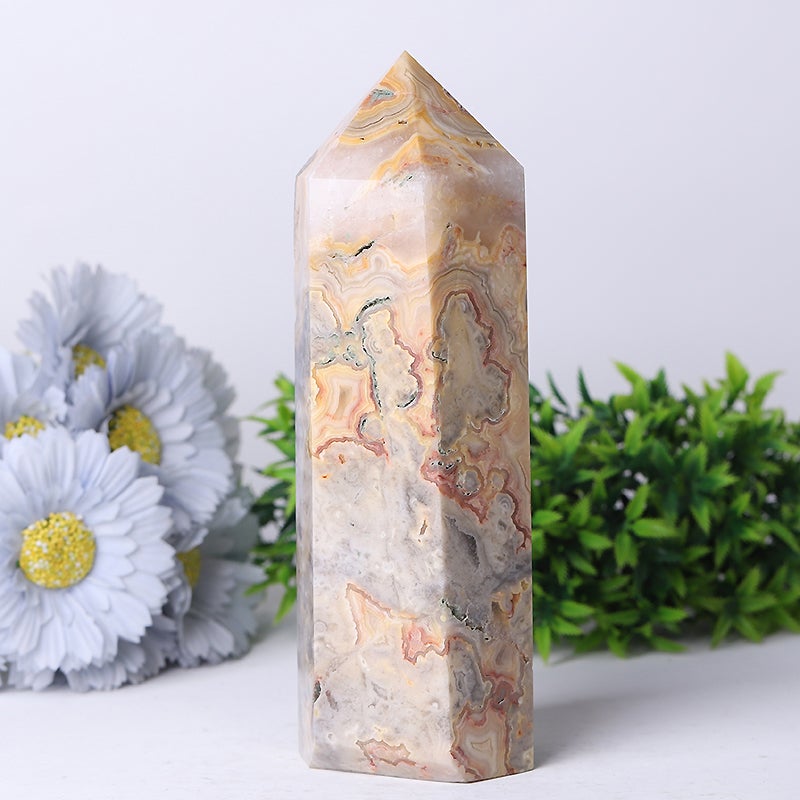 7" Unique Crazy Agate Crystal Tower