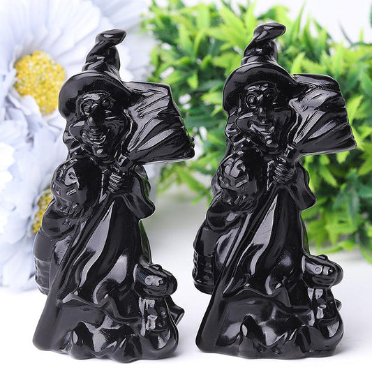 4.5" Black Obsdian Witch Crystal Carvings for Halloween Crystal wholesale suppliers