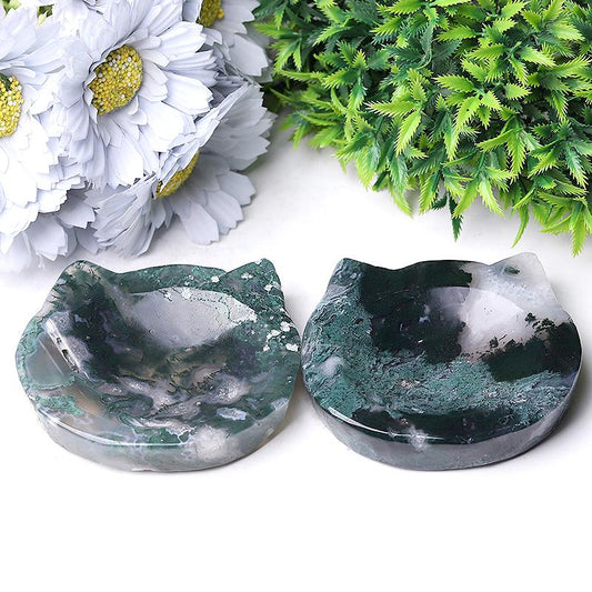 3.5" Moss Agate Cat Head Bowl Crystal Carvings Crystal wholesale suppliers