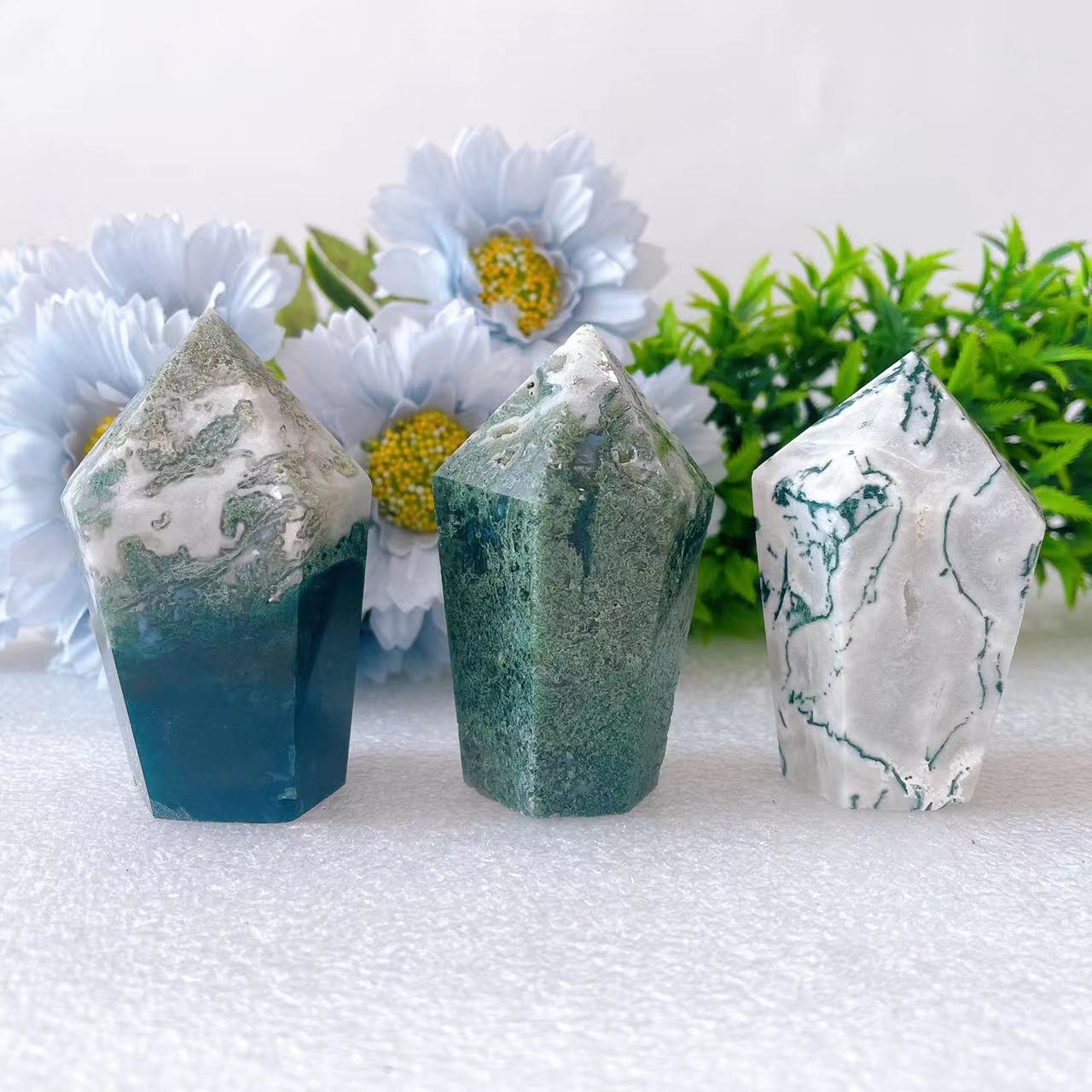 2.5"-2.8" Moss Agate Hexagonal Crystal Point Crystal wholesale suppliers