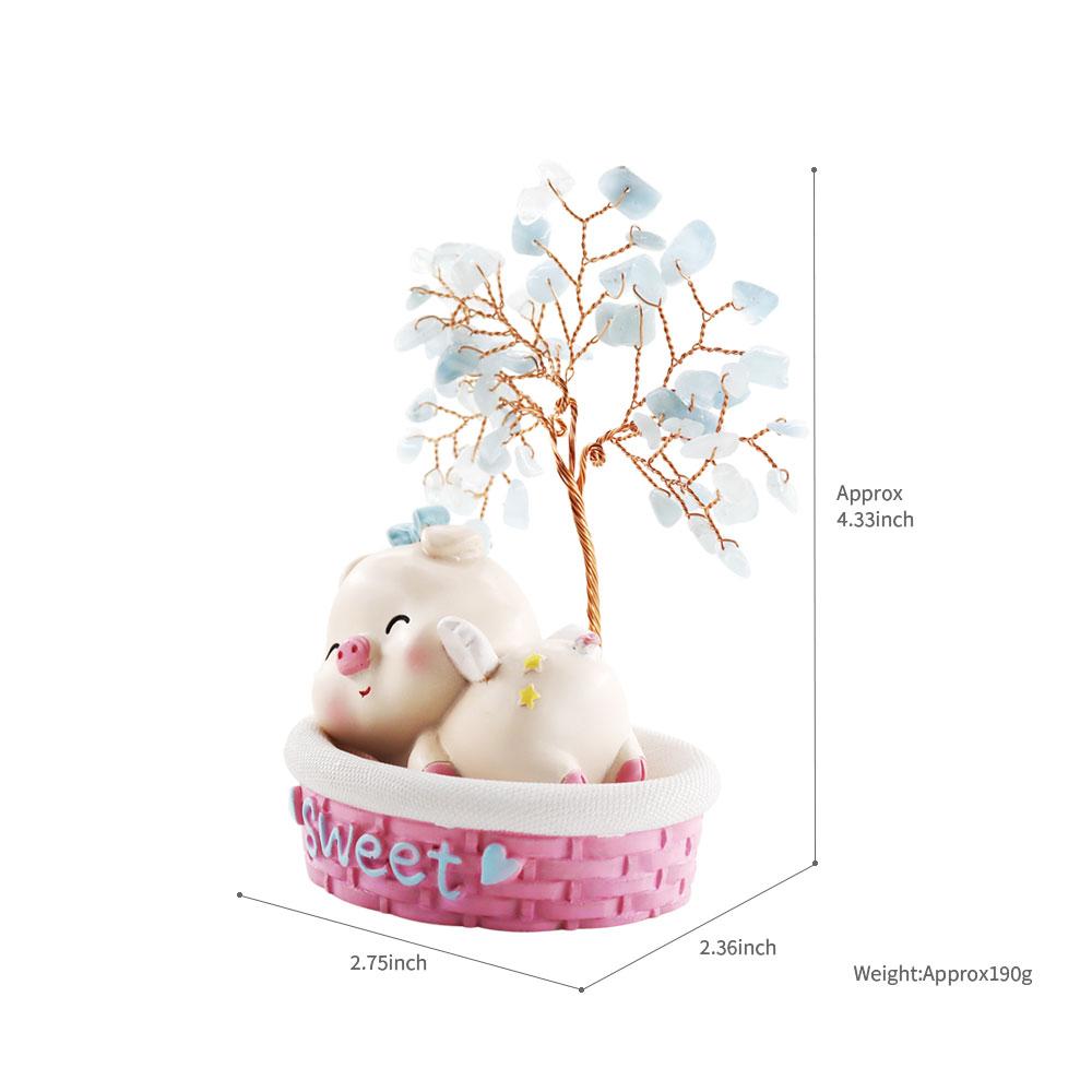 Wealth and Luck Crystal Money Tree with Cute Resin Little Cat  for Home Decor