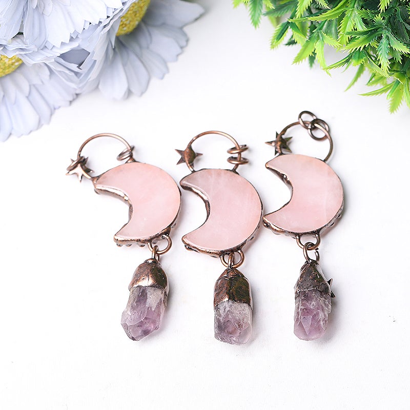 3.7" Rose Moon Amethyst Pendant Key Chain DIY Crystal wholesale suppliers