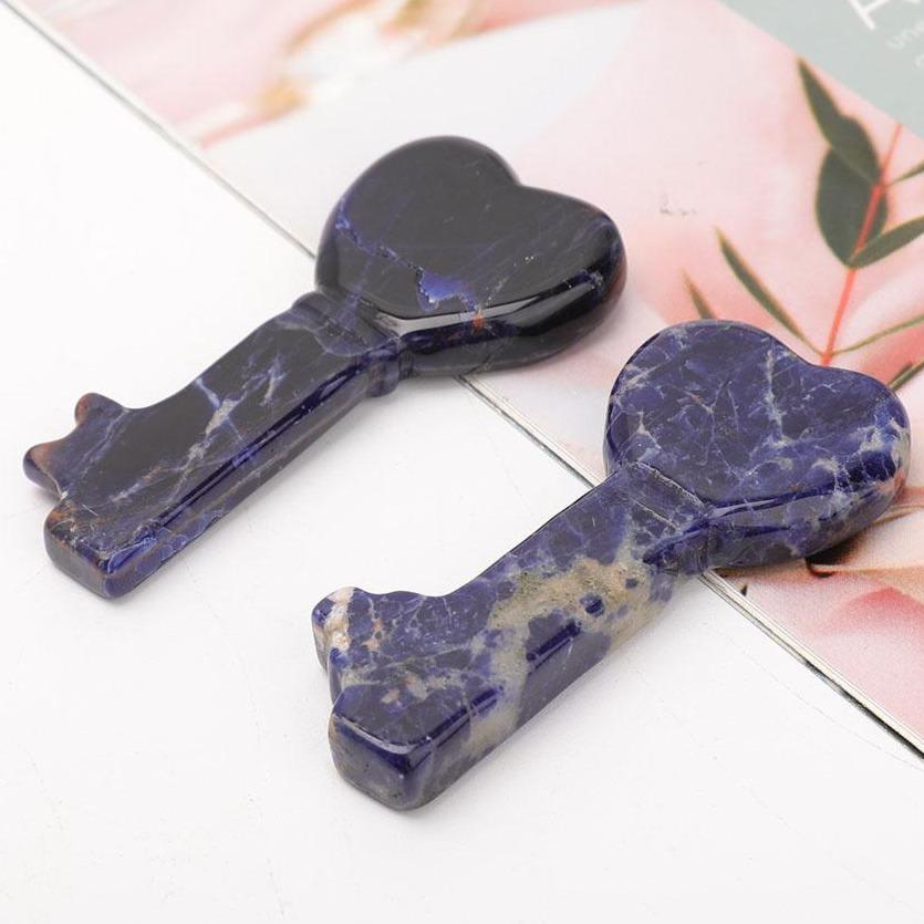 3" Sodalite Heart Key Carvings 1pc