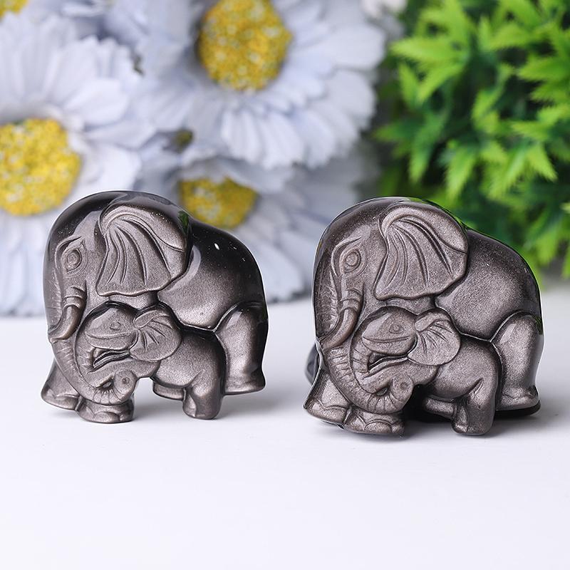 2" Silver Obsidian Elephant Crystal Carvings Crystal wholesale suppliers