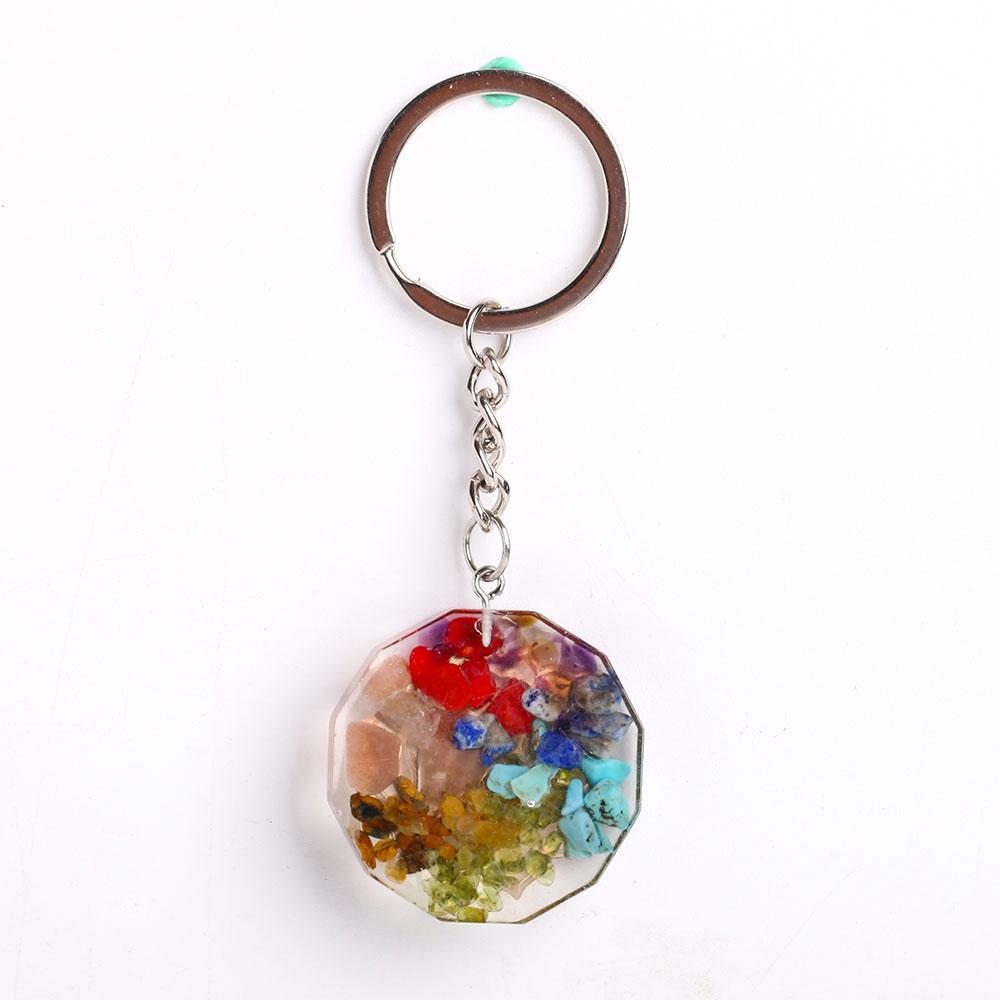 Resin Infused 7 Chakra Crystal Chips Keychain Decor