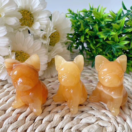 2.4" High Quality Yellow Calcite French Bulldog Carving Crystal Dog For Home Decor Crystal wholesale suppliers