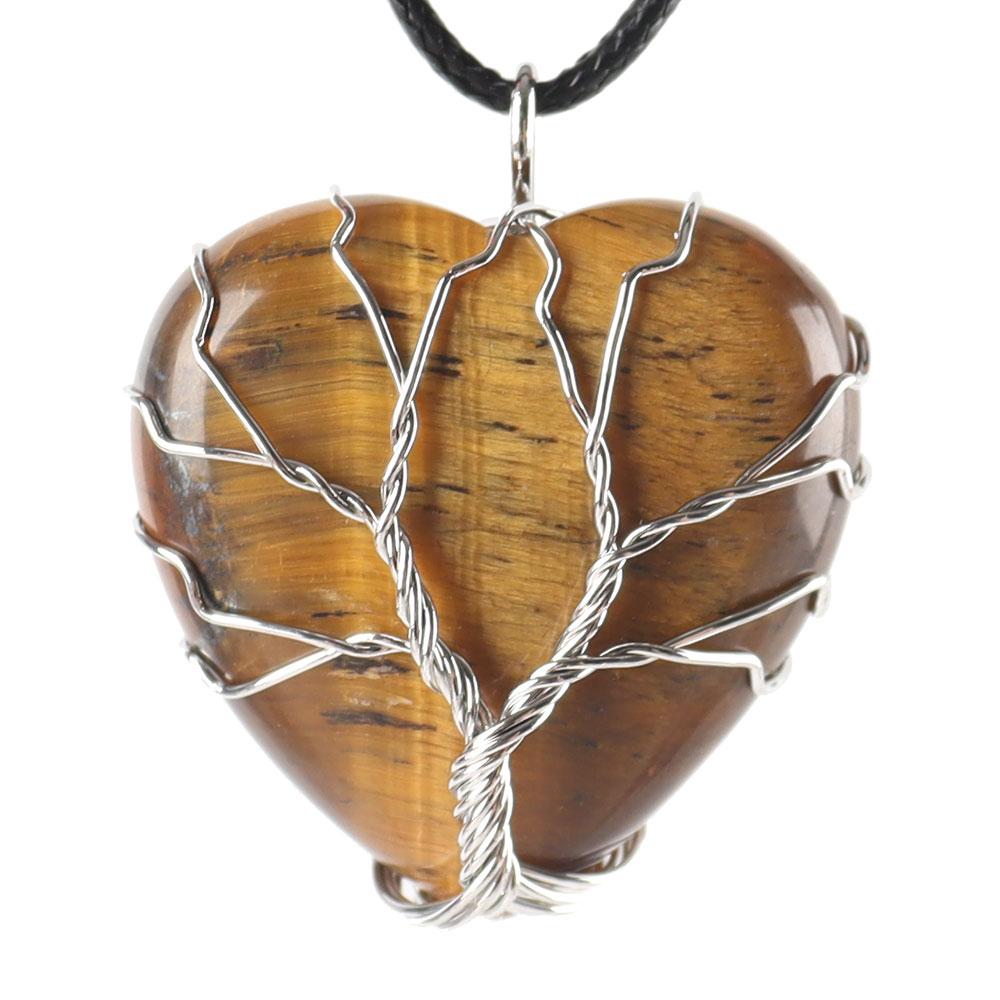 Silver Tree Of Life Wire Wrapped Heart Shape Stone Pendant Crystal wholesale suppliers