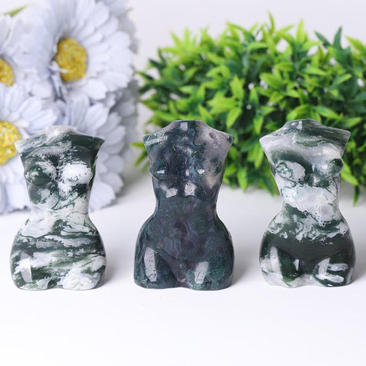 3“ Moss Agate Woman Model Body Crystal Carvings Crystal wholesale suppliers