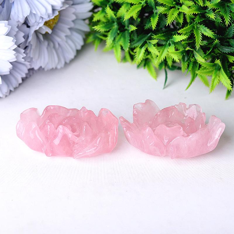 3" Rose Quartz Peony Crystal Carvings Crystal wholesale suppliers