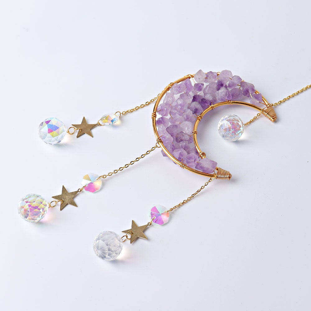 Amethyst Moon Suncatcher with Golden Rim Glass Diamond Hanging Ornament Crystal wholesale suppliers