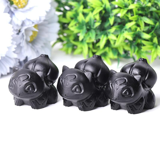 2" Black Obsidian Bulbasaur Crystal Carvings Crystal wholesale suppliers