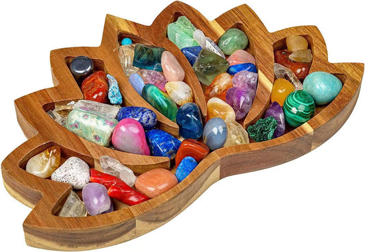 11.0" Wooden Lotus Bowl for Crystals Flower Shape Display Plate Bulk Wholesale