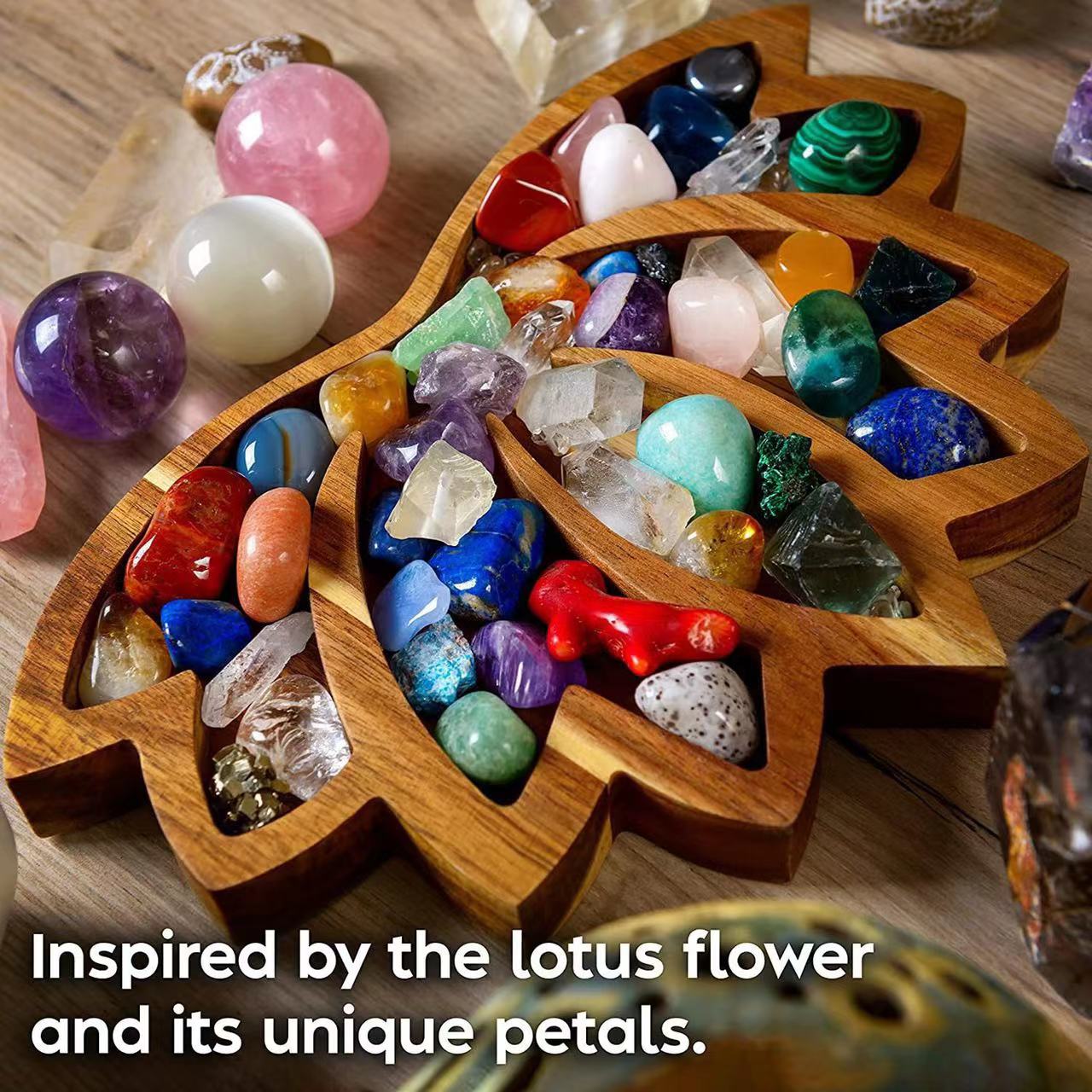 11.0" Wooden Lotus Bowl for Crystals Flower Shape Display Plate Bulk Wholesale