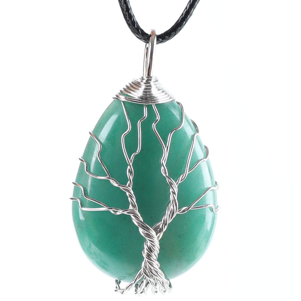 Teardrop Shape Crystal Stone Wire Wrapped Copper Tree of Life Chakra Pendant Crystal wholesale suppliers