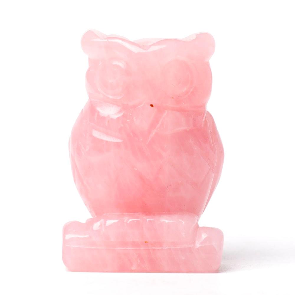 2.0" Rose Quartz Owl Figurine Crystal Carvings