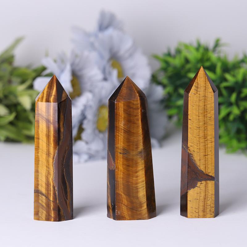 Wholesale Natural Quartz Crystal Point Reiki Gemstone Wands Crystal Tower Yellow Tiger Eye Points For Decoration Crystal wholesale suppliers