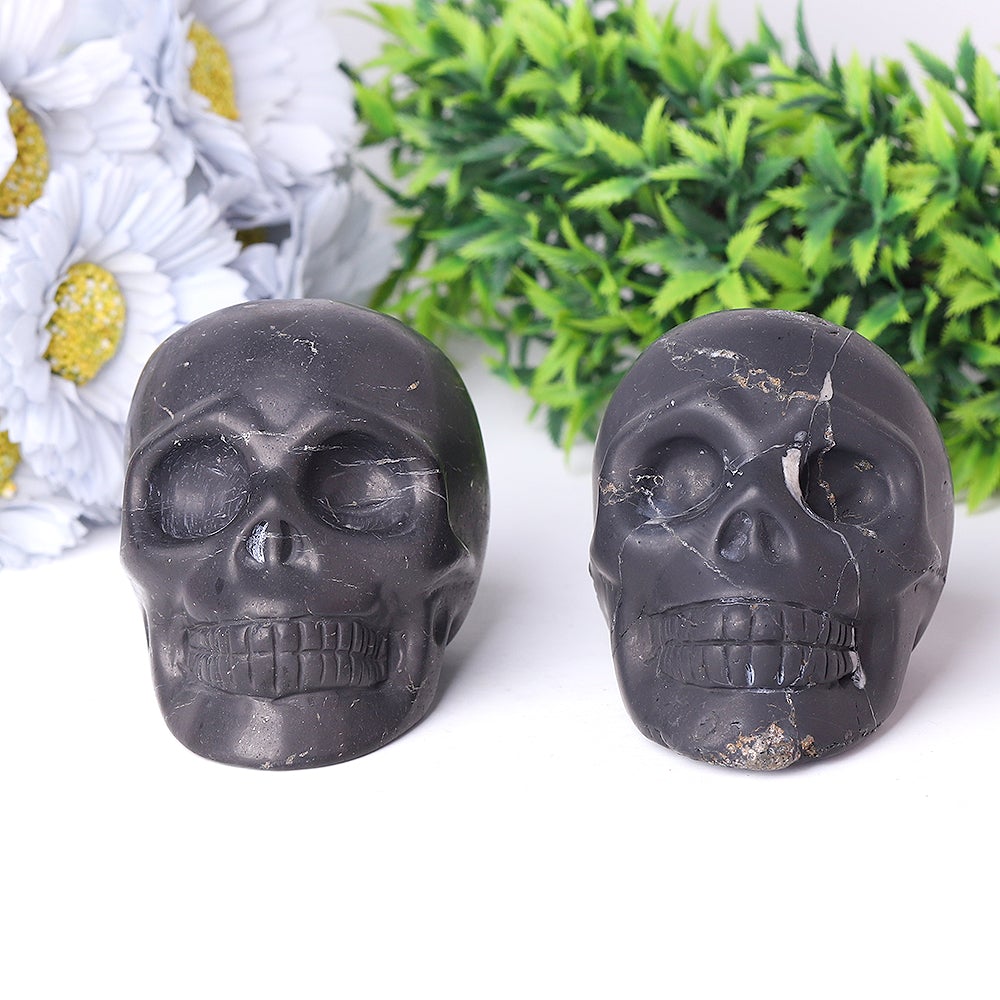 3.6" Unique Shcungite Crystal Skull Carvings for Halloween