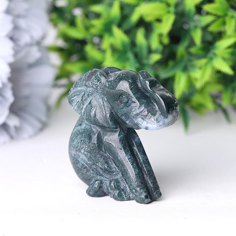 2" Moss Agate Elephant Crystal Carvings Crystal wholesale suppliers