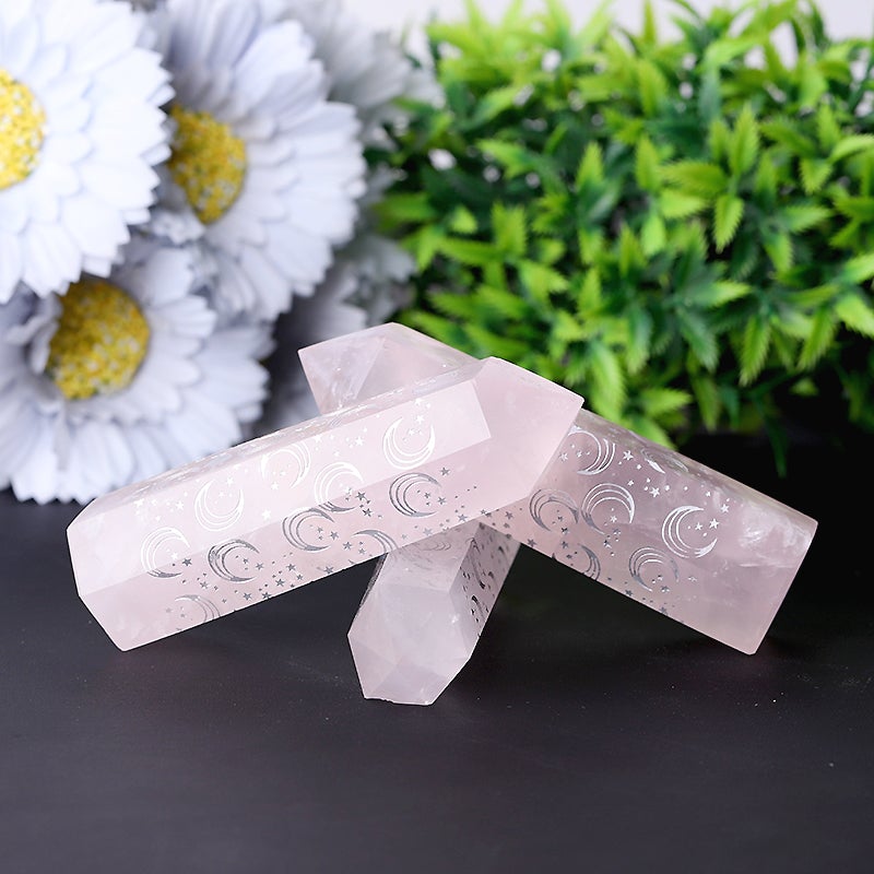 3.6" Rose Quartz with Moon Printing Crystal Point Crystal wholesale suppliers