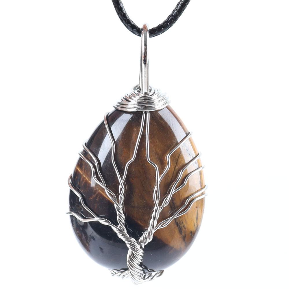 Teardrop Shape Crystal Stone Wire Wrapped Copper Tree of Life Chakra Pendant Crystal wholesale suppliers