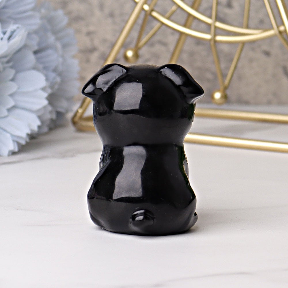 2.3" Black Obsidian Pug Dog Crystal Carvings Crystal wholesale suppliers