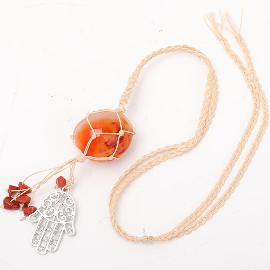 Straw Rope Wrapped Carnelian Stone Adjustable Necklace Crystal wholesale suppliers