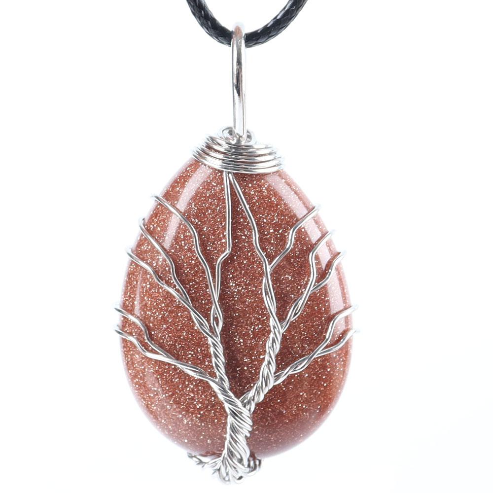 Teardrop Shape Crystal Stone Wire Wrapped Copper Tree of Life Chakra Pendant Crystal wholesale suppliers