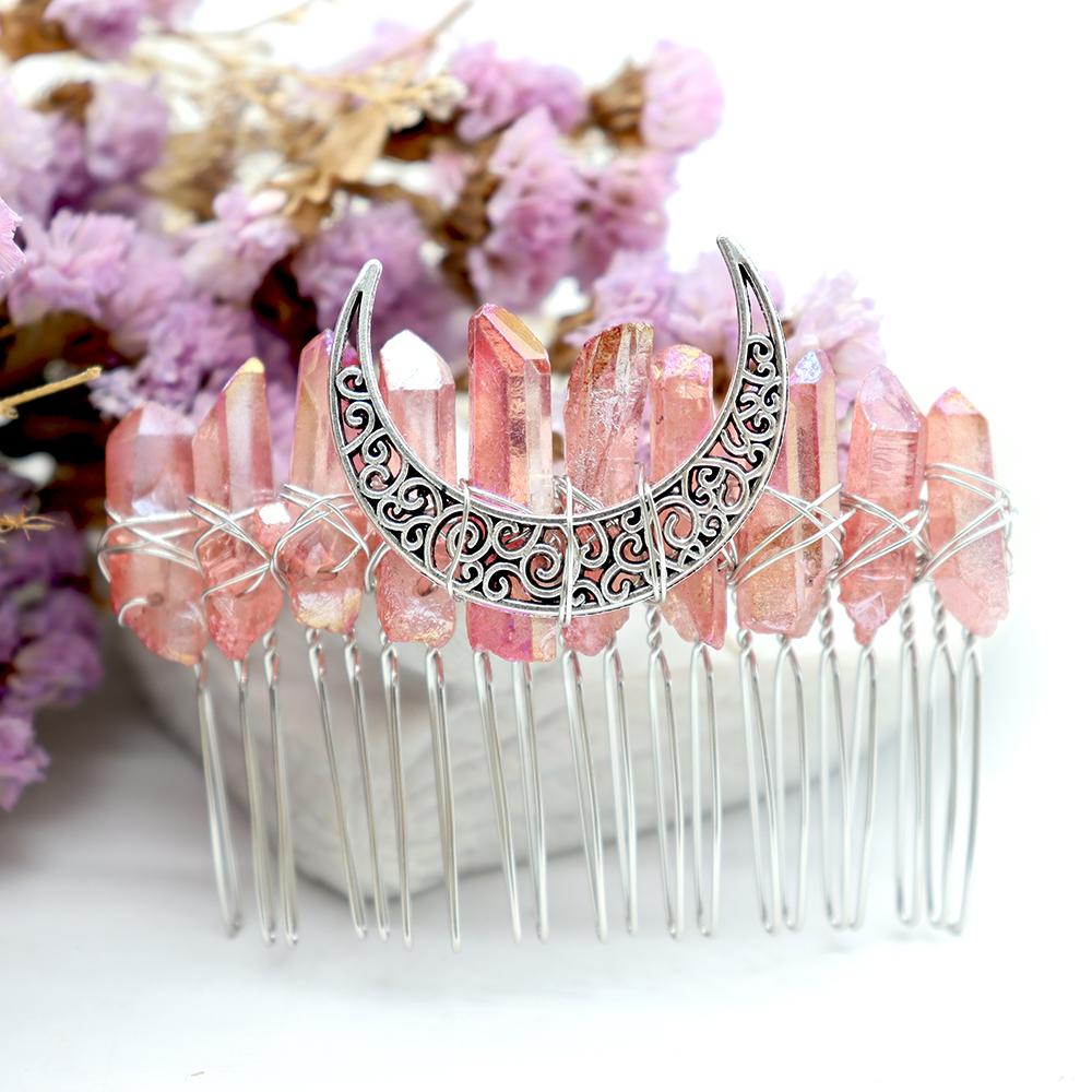 Aura Crystal Witch Moon Crown Silver Wire Hair Accessories Comb Crystal wholesale suppliers