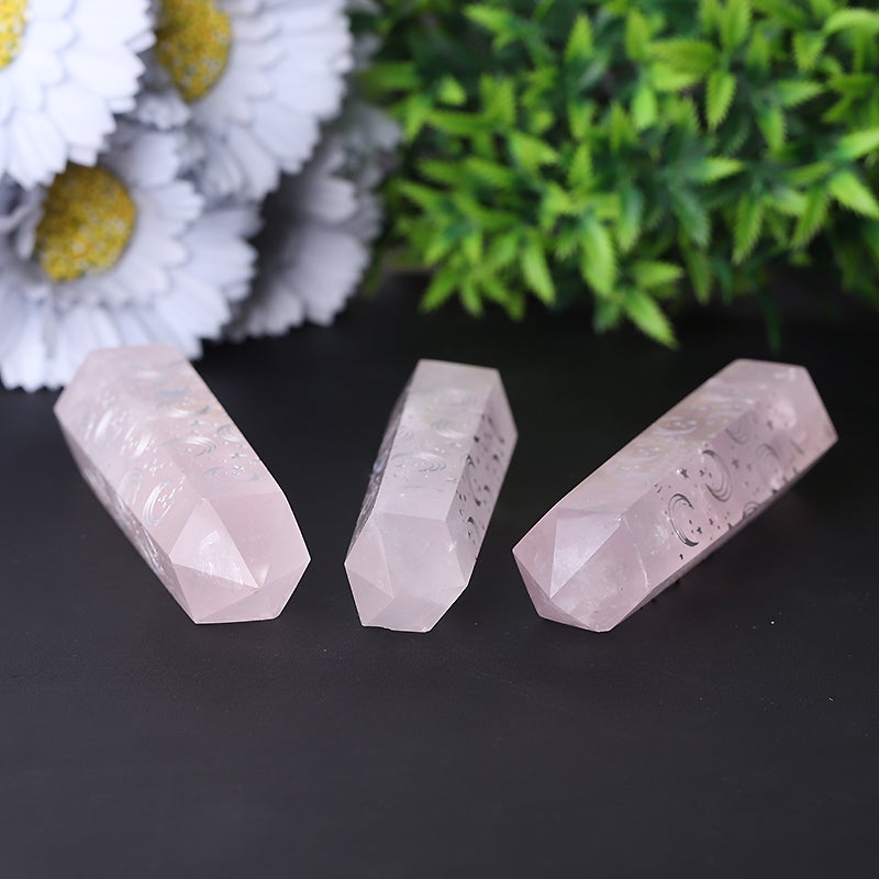 3.6" Rose Quartz with Moon Printing Crystal Point Crystal wholesale suppliers