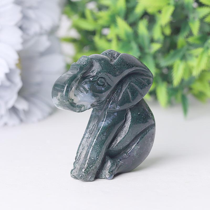 2" Moss Agate Elephant Crystal Carvings Crystal wholesale suppliers