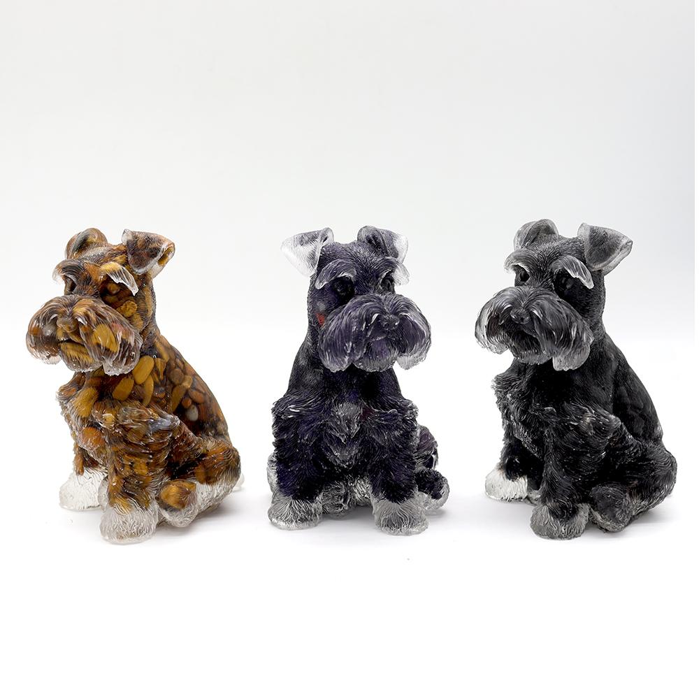 Tiger Eye Crystal Chips Resin Dog Figurines