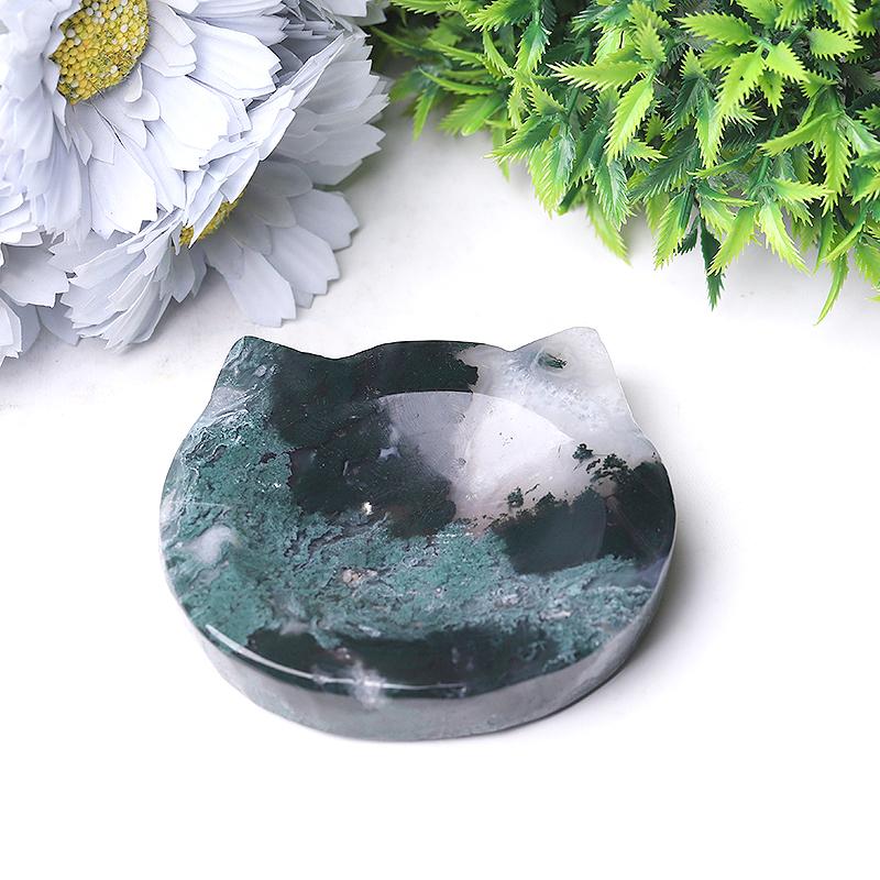 3.5" Moss Agate Cat Head Bowl Crystal Carvings Crystal wholesale suppliers