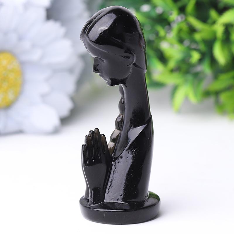 3" Black Obsidian Pray Woman Crystal Carvings Crystal wholesale suppliers