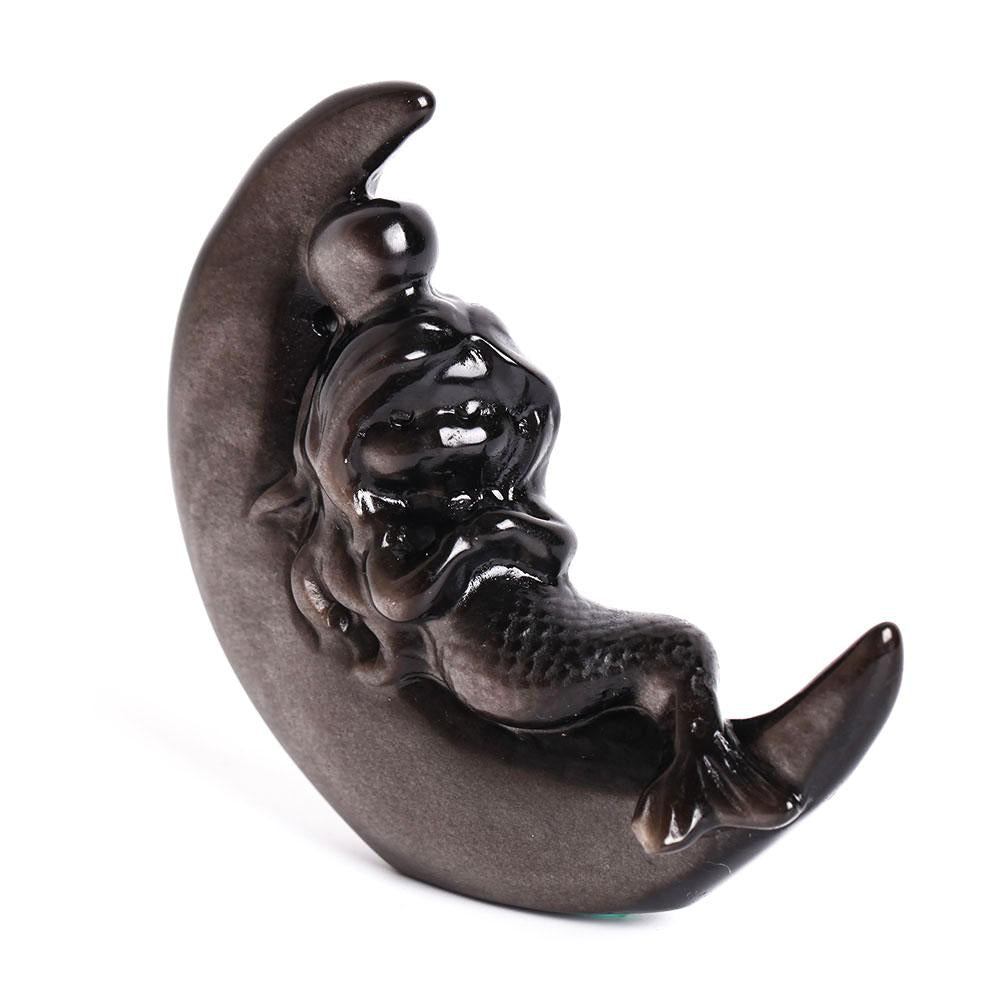 Silver Obsidian Moon with Mermaid Carving Decor Crystal wholesale suppliers