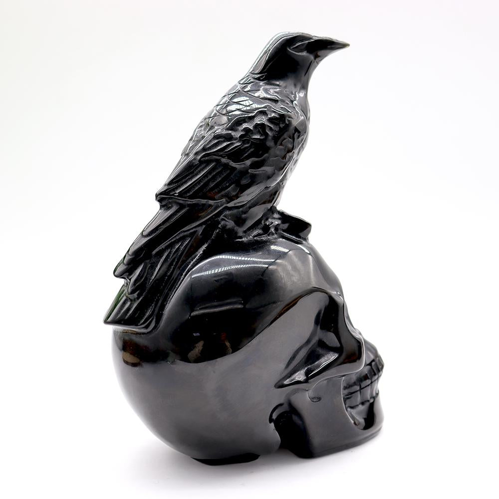 Black Obsidian Skull with Crow - Skull Carving, Obsidian Skull Crystal wholesale suppliers