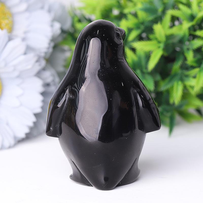 3.2" Silver Obsidian Penguin Crystal Carvings Crystal wholesale suppliers