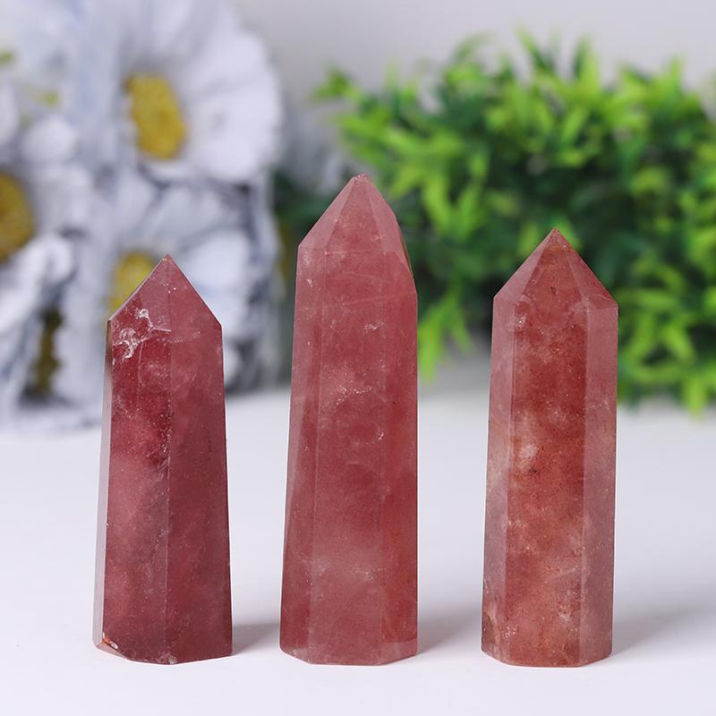 Wholesale Natural Crystal Tower Wand Strawberry Quartz Point for Decoration Crystal wholesale suppliers