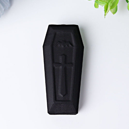 3.1" Matt Black Obsidian Coffin Crystal Carvings Crystal wholesale suppliers