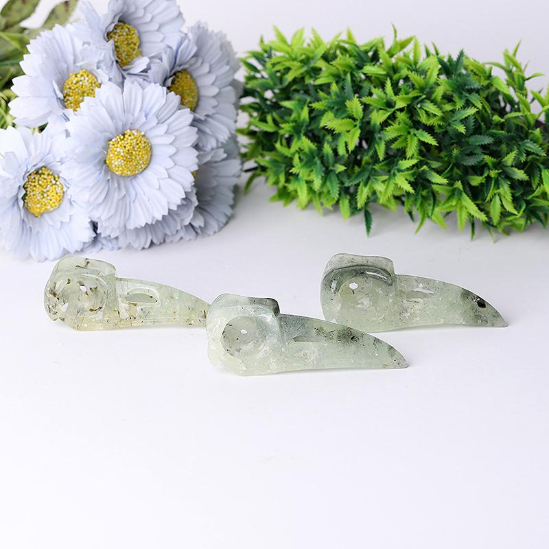 3.5" Natural Prehnite Crow Skull Head Healing Carving Epidote Crystal wholesale suppliers