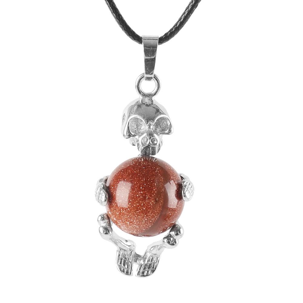 Silver Skeleton Wrapped Round Ball Gemstone Healing Crystal Pendant Crystal wholesale suppliers