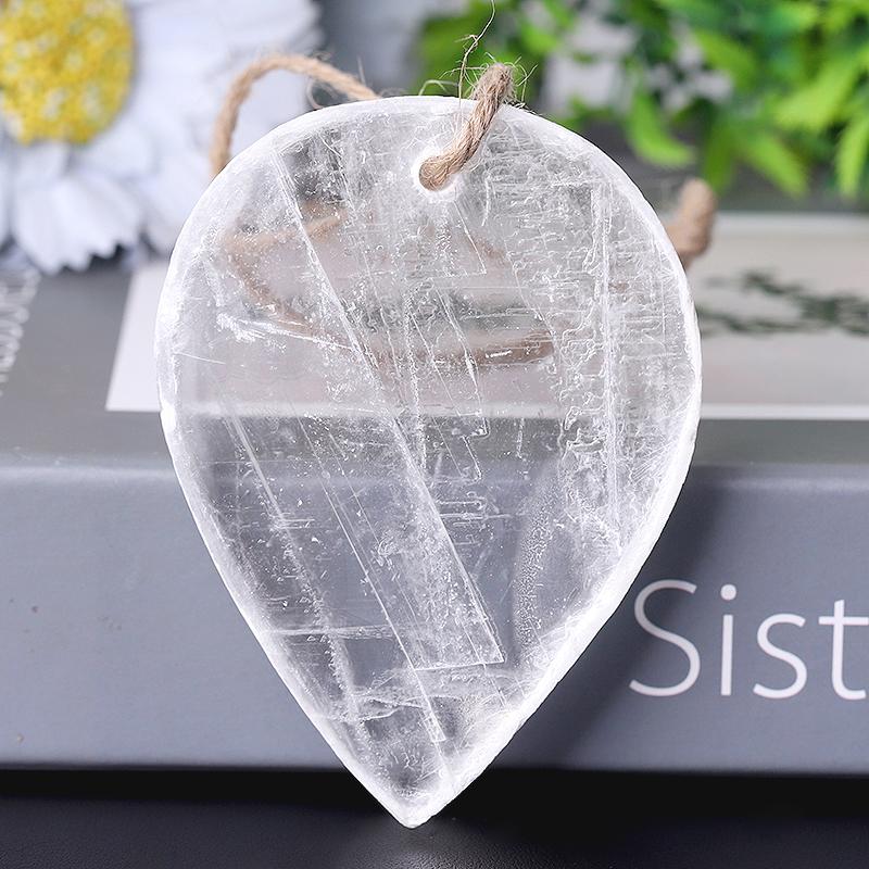 3.3" Clear Selenite Drop Shape with Hanging Rope