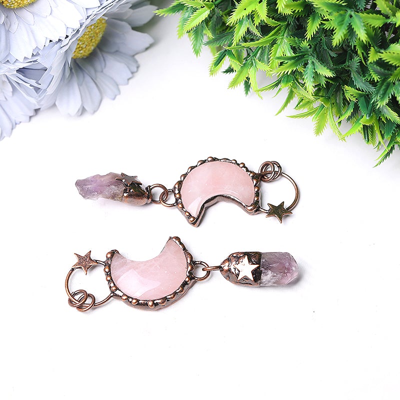 3.7" Rose Moon Amethyst Pendant Key Chain DIY Crystal wholesale suppliers