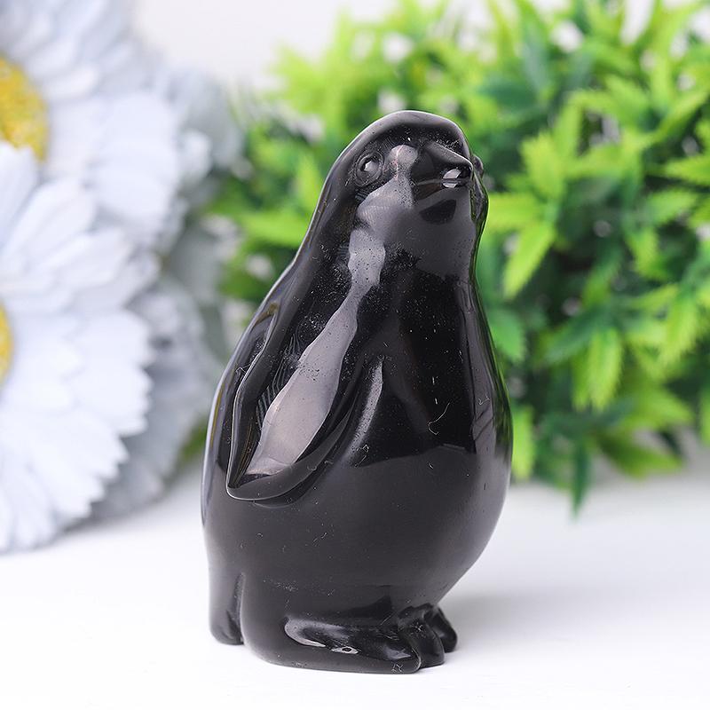 3.2" Silver Obsidian Penguin Crystal Carvings Crystal wholesale suppliers