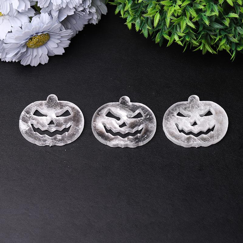 2.5" Selenite Pumpkin Face Hand Carving Halloween Gift