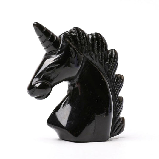 2.0" Black Obsidian Unicorn Crystal Carvings