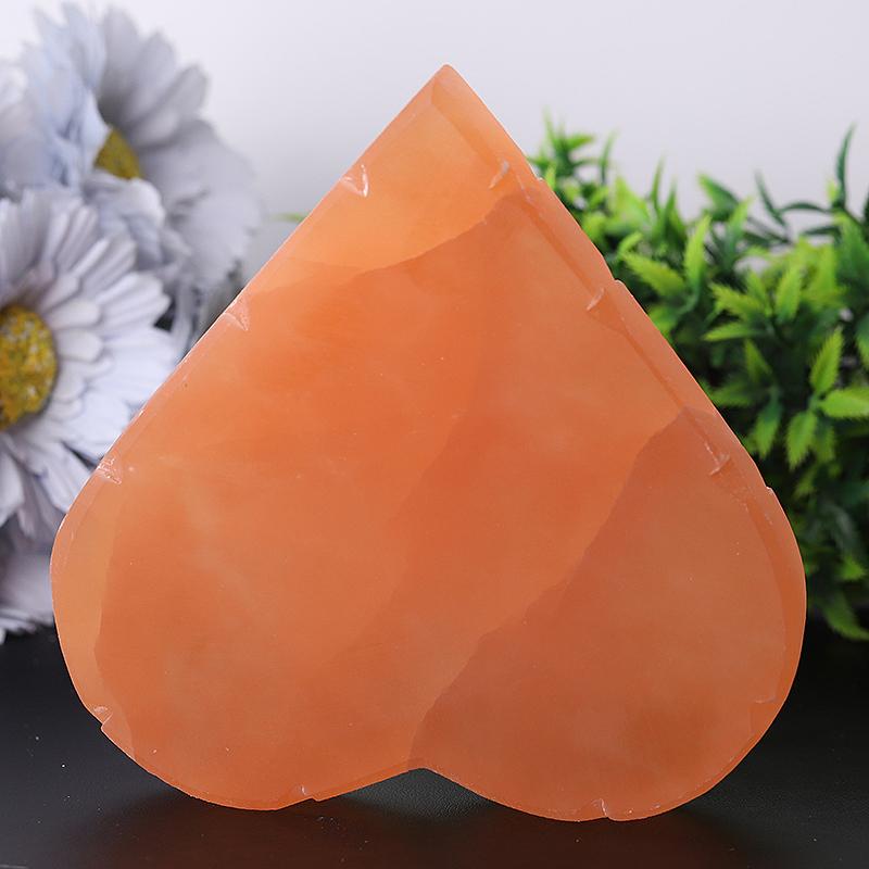 5" Peach Selenite Heart Shape Carving