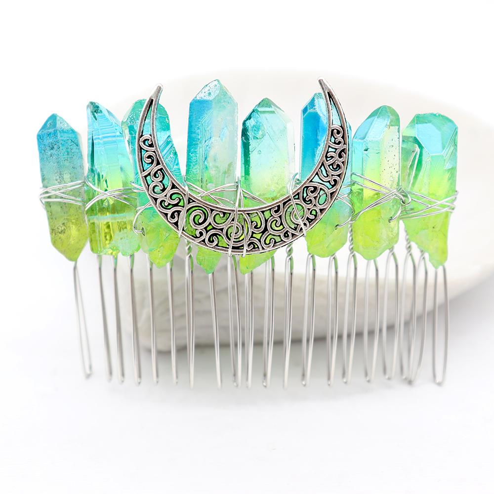 Aura Crystal Witch Moon Crown Silver Wire Hair Accessories Comb Crystal wholesale suppliers