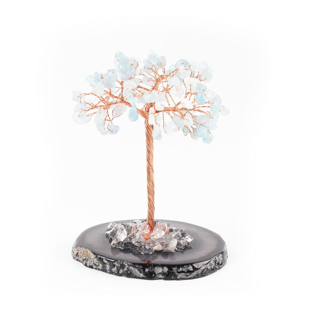 Aquamarine Chips Lucky Tree with Agate Base Free Form