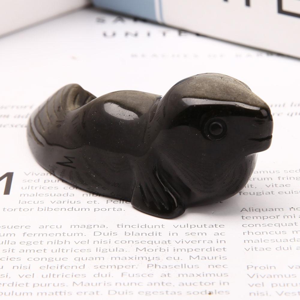 Silver Obsidian Sea Lion Carving