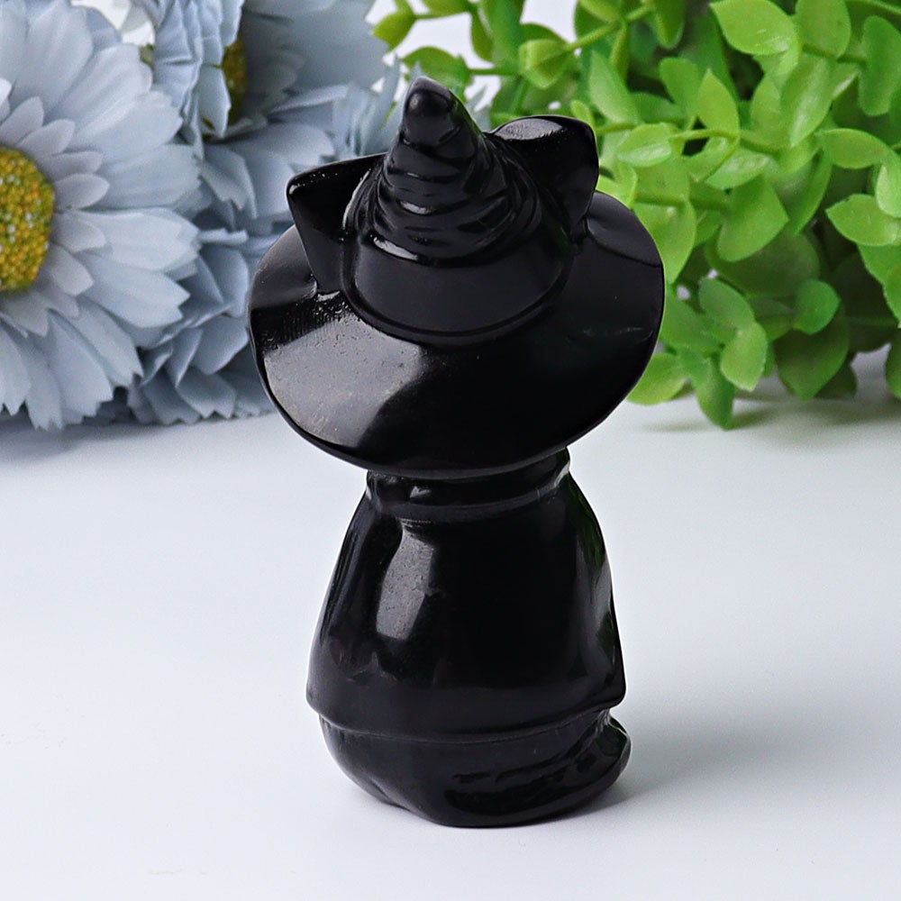 3.5" Black Obsidian Cat with Witch's Hat Crystal Carvings Crystal wholesale suppliers